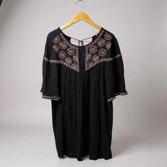 Francesca’s Miami Boho Short Flutter Sleeve Embroidered Mini Tunic Dress Large - Picture 12 of 12